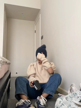 PIGHIP红色毛衣女秋冬2022设计感小众纯欲风泡泡短袖上衣带袖套