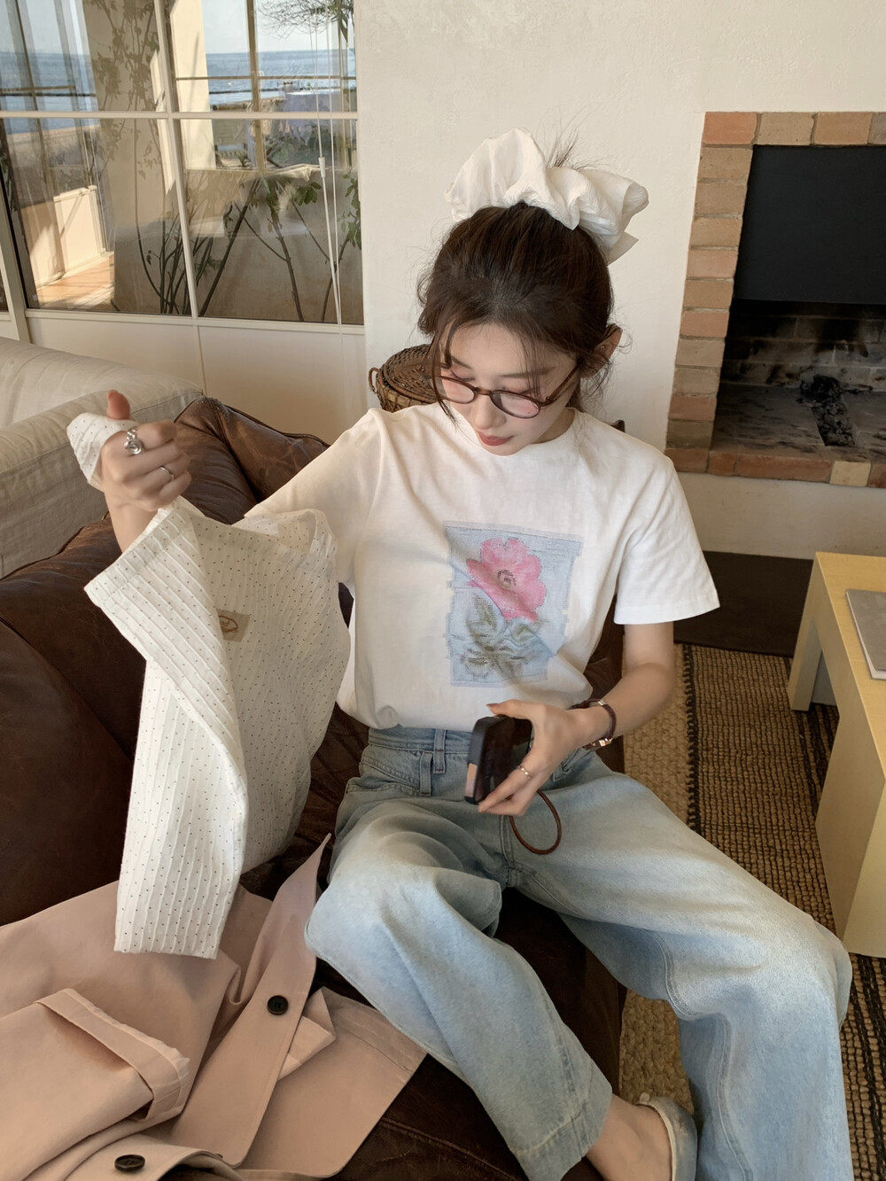 春上新！OMELET蛋卷韩系复古百搭像素风小花印花短袖T恤