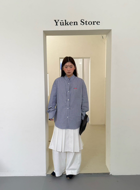 秋上新!UP ONE韩系简约通勤立领宽松格子长袖衬衫91281