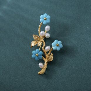 美松真珍珠通体银配件繁花星辰胸针别针领针配饰女精致小众