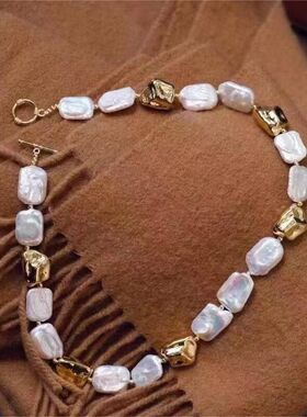 推荐矩形淡水珍珠巴洛克项链ot