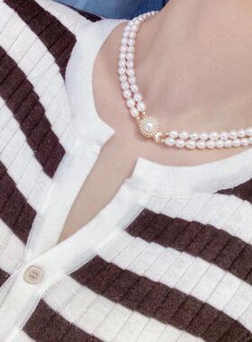 mm天然淡水珍珠双层项链女高亮