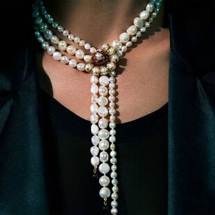 宫廷风复古太阳花多层淡水珍珠长款项链女欧美小众设计花朵毛衣链