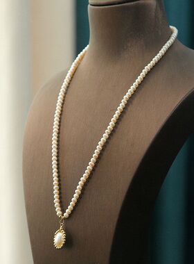 淡水小珍珠项链网红风18包金带坠