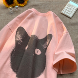 抖音品质260g5色可爱猫咪宽松情侣百搭纯棉短袖T恤213-1-TH10控48，男装T恤，星座213-1