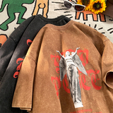 抖音品质蜡染4色自由女神宽松情侣百搭纯棉短袖T恤213-1-TH18控58，男装T恤，星座213-1