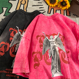 抖音品质蜡染4色自由女神宽松情侣百搭纯棉短袖T恤213-1-TH18控58，男装T恤，星座213-1