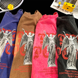 抖音品质蜡染4色自由女神宽松情侣百搭纯棉短袖T恤213-1-TH18控58，男装T恤，星座213-1