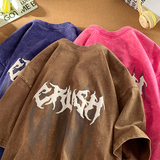 抖音品质蜡染4色发泡字母宽松情侣百搭纯棉短袖T恤213-1-TH17控58，男装T恤，星座213-1