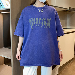 抖音品质蜡染4色发泡字母宽松情侣百搭纯棉短袖T恤213-1-TH09控58,女装T恤,星座213-1