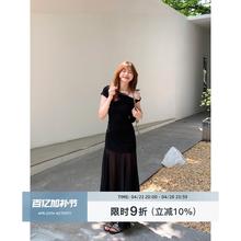 切糕自制小个子夏季女气质显瘦设计感长款连衣裙黑色裙子吊带长裙