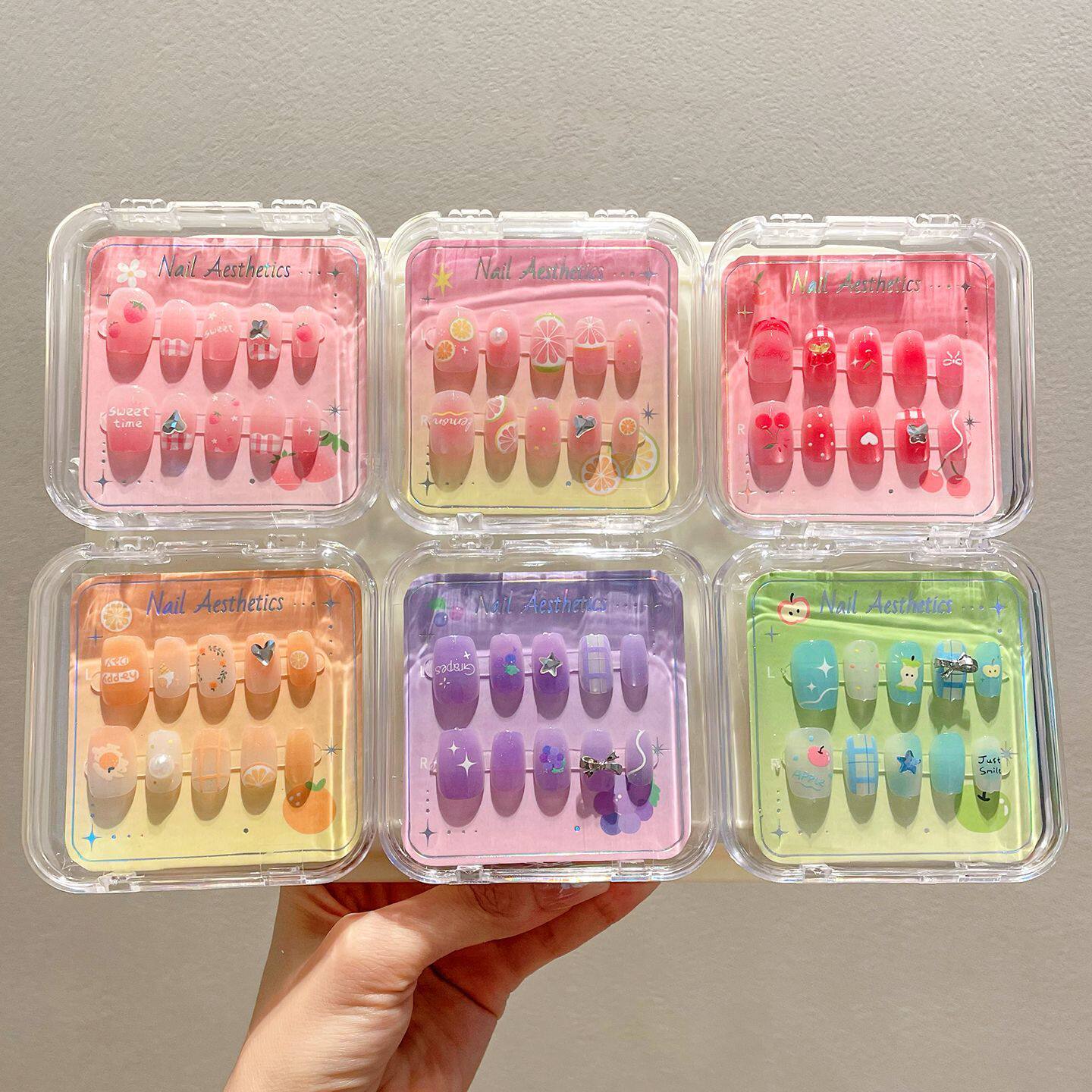 可拆卸水果造型穿戴甲可爱儿童多巴胺短款指甲小清新美甲贴片装饰