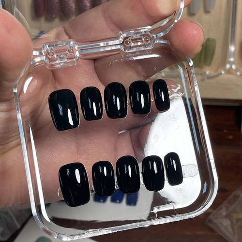 纯色纯手工穿戴高级ins短款贴片显白黑色美甲指甲可拆卸贴片指甲