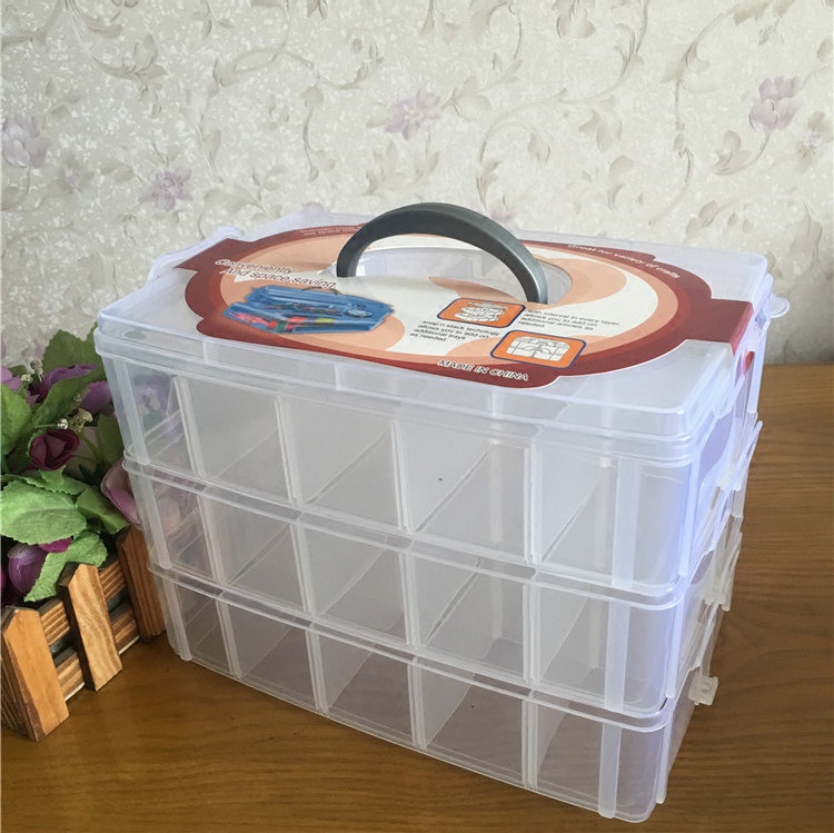 大号三层透明收纳盒手提玩具小车整理箱多格子饰品拼图卡片分类盒