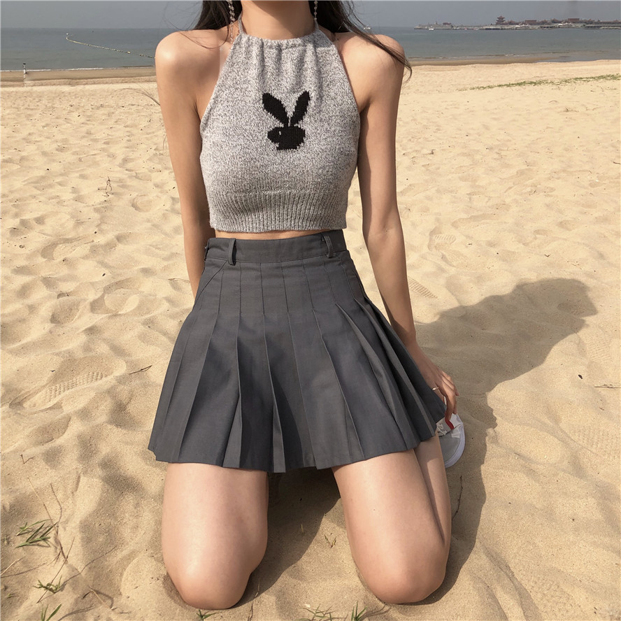 春季短款露背吊带兔子挂脖式针织短背心修身洋气打底衫时尚百搭女