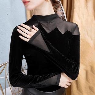 上衣款 内搭洋气小衫 打底0929u 感拼接网纱打底衫 秋冬女士2025新款