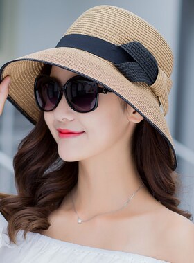 端帽子女士秋冬夏遮阳帽防晒可折叠海边度假旅游大檐草帽英伦沙滩