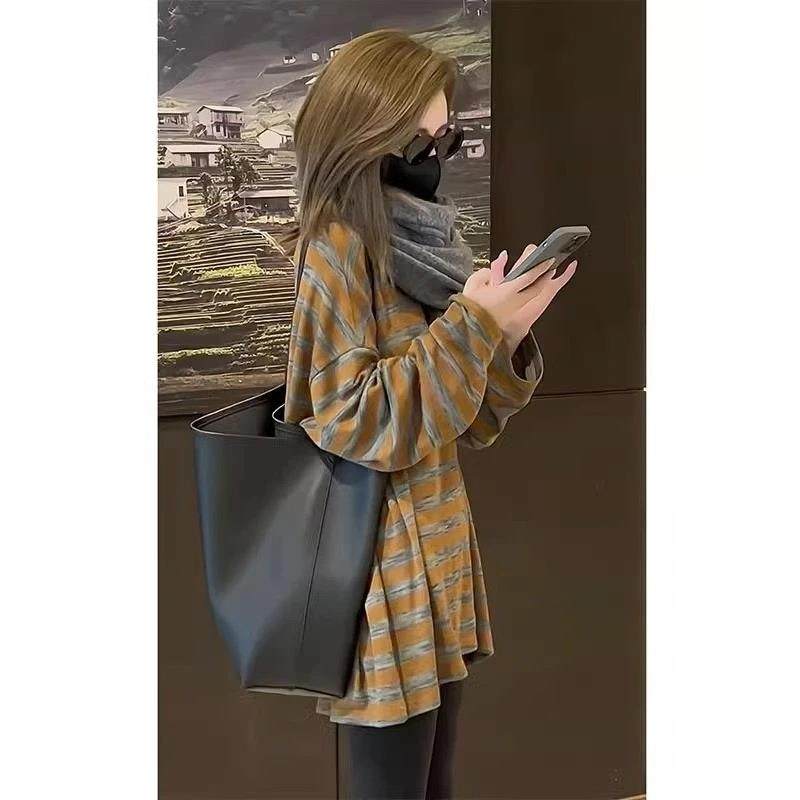 韩系2026早春新款条纹长袖T恤女宽松显瘦百搭休闲打底衫洋气0124e,女装/女士精品,毛针织衫,淘宝优惠券,粉丝福利购,淘宝优惠卷