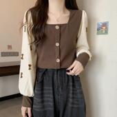 法式 方领长袖 衬衫 大码 女春秋季 胖遮肚子显瘦正肩t恤上衣打底0201e