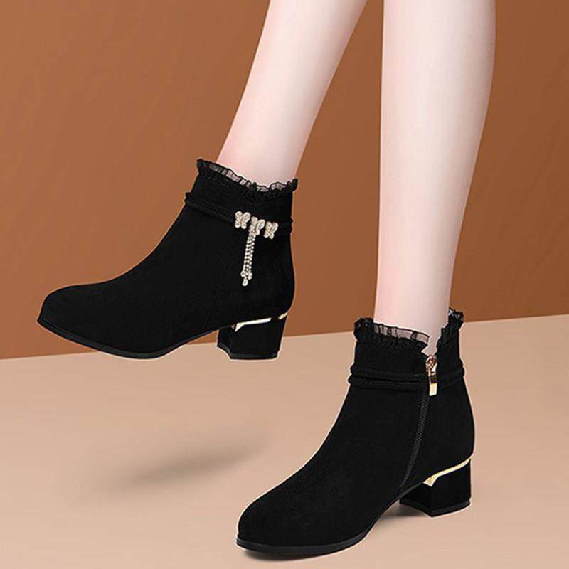 春季黑色女式小跟短靴2026厚跟单靴女式皮靴中跟平底女式鞋0122u,女鞋,时装靴,淘宝优惠券,粉丝福利购,淘宝优惠卷