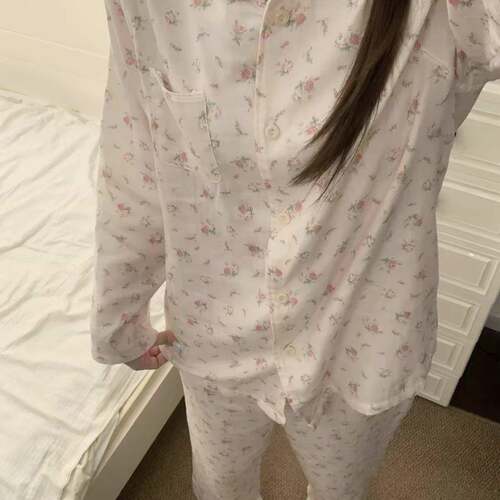 韩系碎花娃娃领睡衣女春秋款2026新款甜美可爱长袖长裤家居1002e