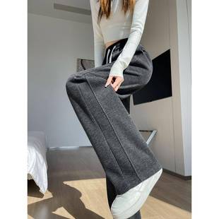 女新款 阔腿裤 黑灰色裤 子加厚直筒糯米裤 1221u 冬季 休闲卫裤 窄版