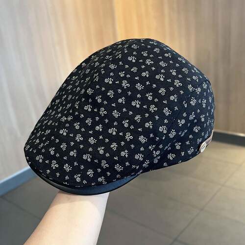 保暖帽子复古碎花前进帽女秋冬气质拼接皮檐贝雷文艺百搭显1008e