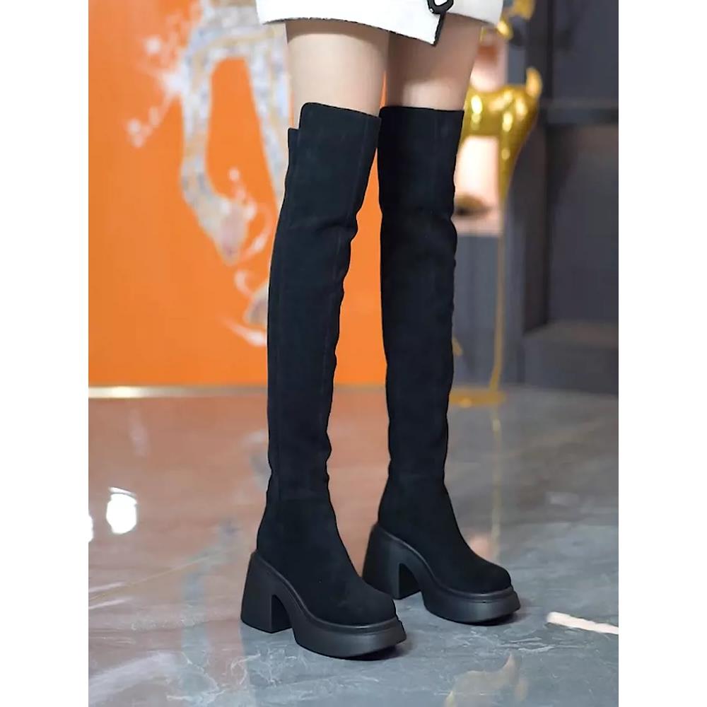 长靴女靴秋冬季2025新款高筒长筒厚底高跟秋冬弹力爆款靴子1125u1
