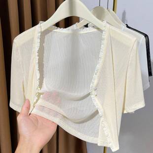 开襟0305r 配裙子防晒短袖 吊带外搭薄款 小坎肩蕾丝花边小披肩夏季