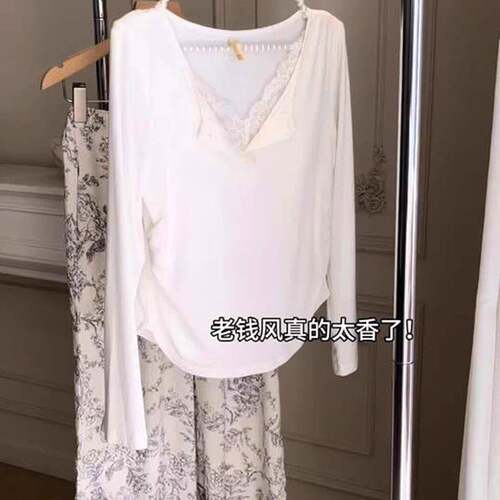 长袖睡衣女秋带胸垫款2026新款春长裤家居服套装可外穿0917e
