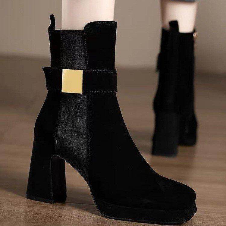 春秋2026新款显腿长法式通勤方头马丁靴小个子厚底粗跟高跟0121ud,女鞋,时装靴,淘宝优惠券,粉丝福利购,淘宝优惠卷