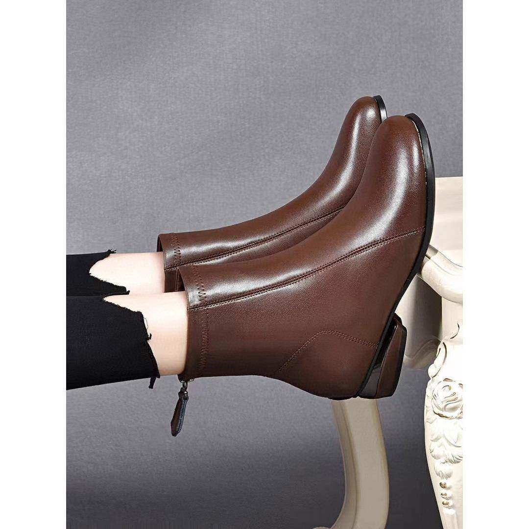 冬季短靴女圆头2025新款单靴软底低跟马丁靴加绒瘦瘦靴1218u