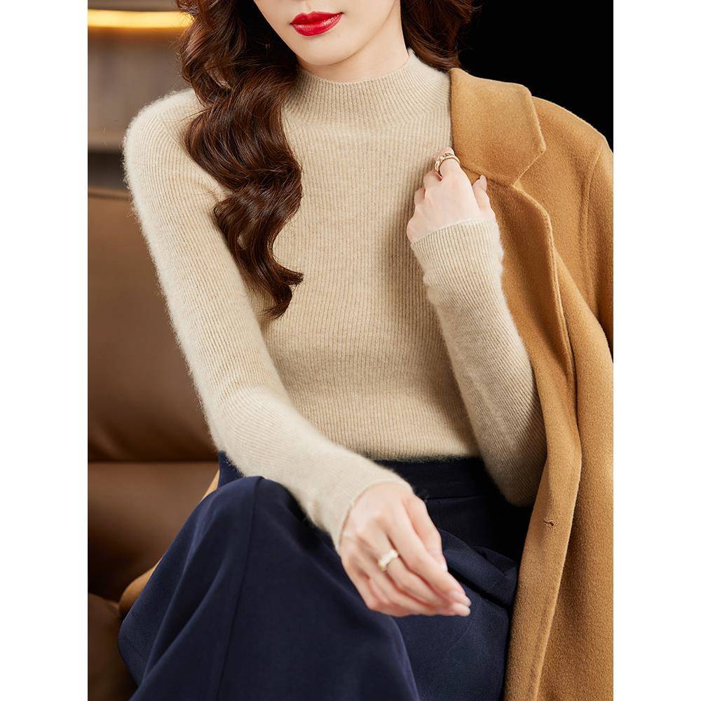 秋冬配大衣修身打底衫女套头毛衣短款内搭紧身显瘦高领针织1126u