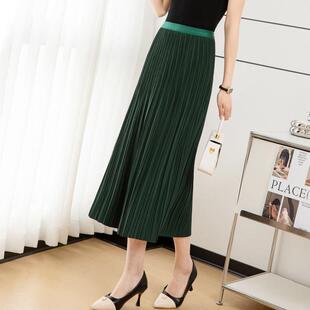 显瘦绿色百褶裙女春夏新款 半身裙高腰裙子a字裙2026长裙百叶0317r