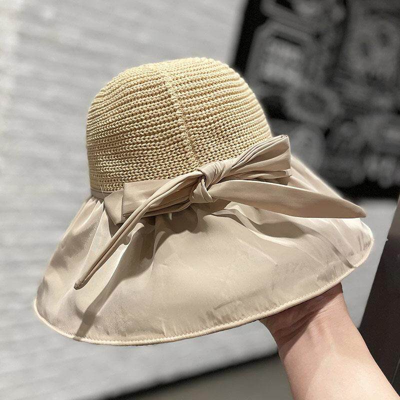 日本黑胶大檐韩版蝴蝶结渔夫帽子女春夏季出游百搭防晒遮0226r