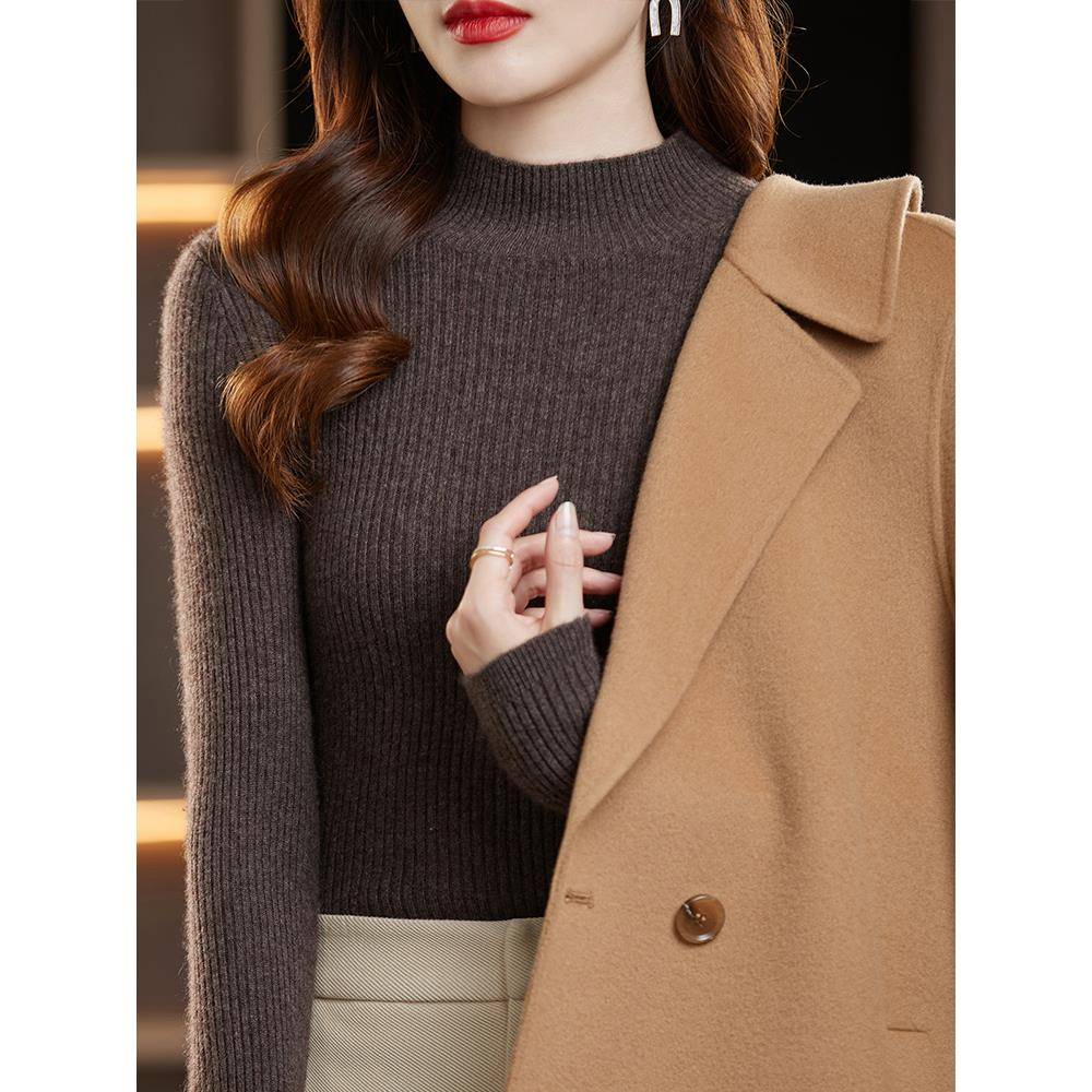 秋冬简约修身显瘦打底衫女套头毛衣短款紧身高领内搭针织衫1126u