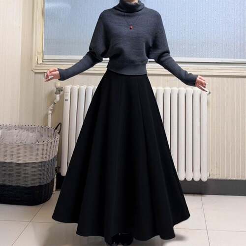 女裤秋冬黑色身裙女新款大尺码胖高腰遮胯显瘦梨型身材中长a0922e