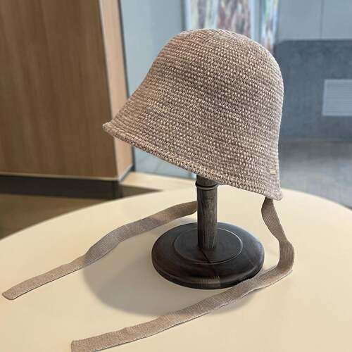 保暖帽子混纺针织渔夫帽女秋冬季日系水桶素颜显脸小绑带盆1008e