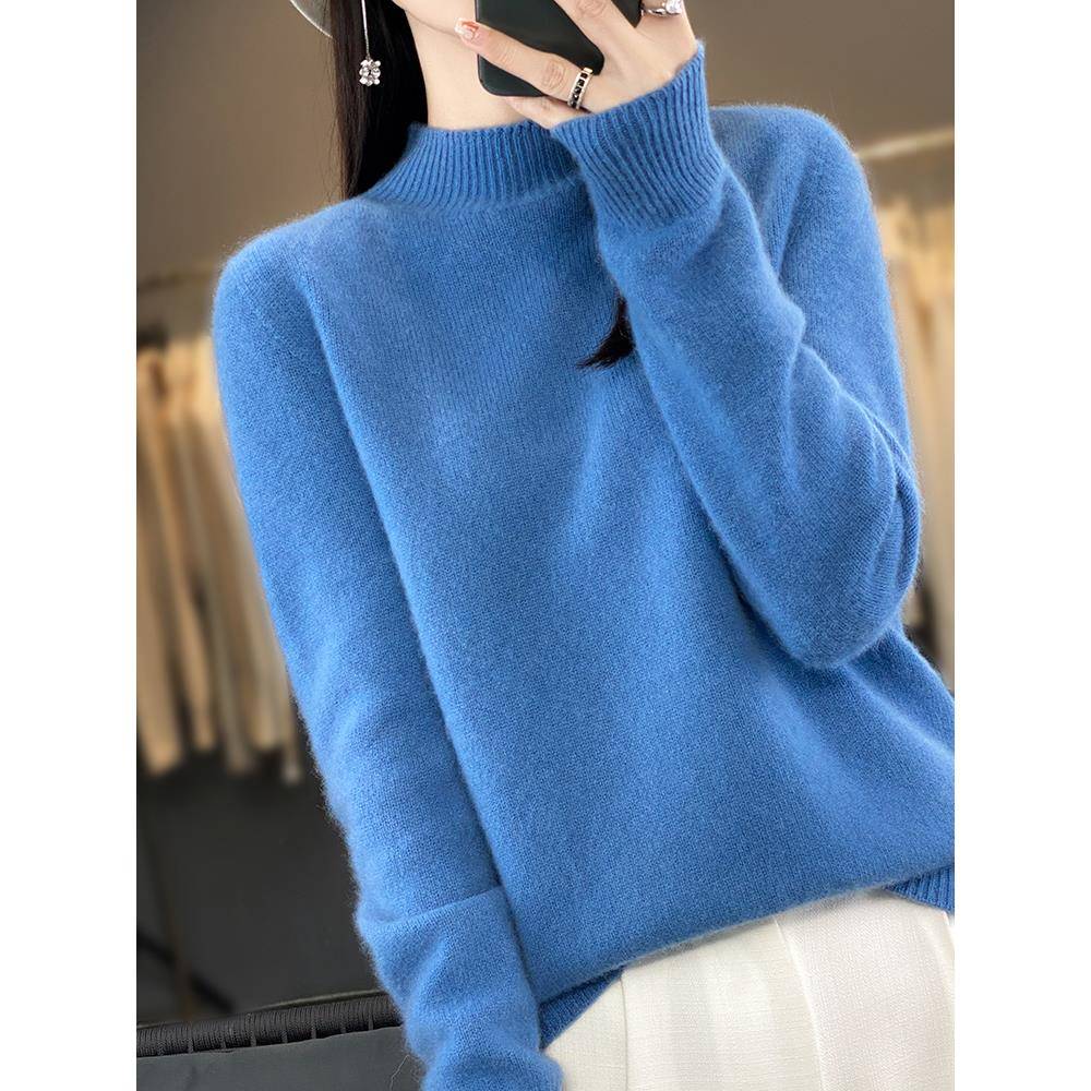 秋冬高领宽松针织衫女套头毛衣短款简约遮肚显瘦打1126u