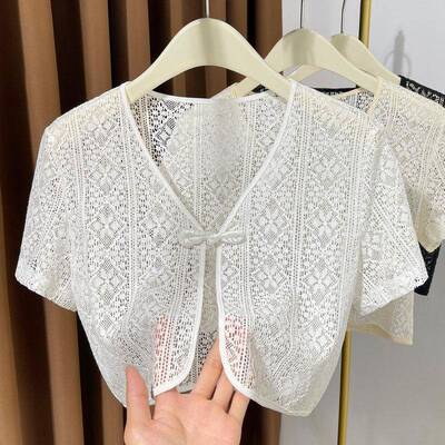 吊带外搭短袖开襟外套薄款夏季2026新款小披肩配裙子防晒蕾0305r