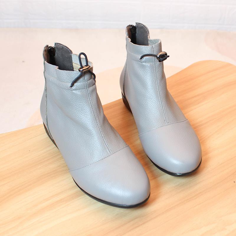 妈妈靴子女软底短靴秋冬新款女士单靴舒适中老年休闲皮鞋1029h