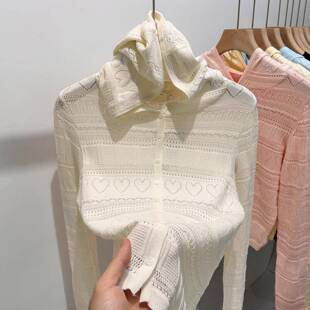 奶白色出游外搭小开衫镂空连帽针织上衣女2026春新韩系绝0316r