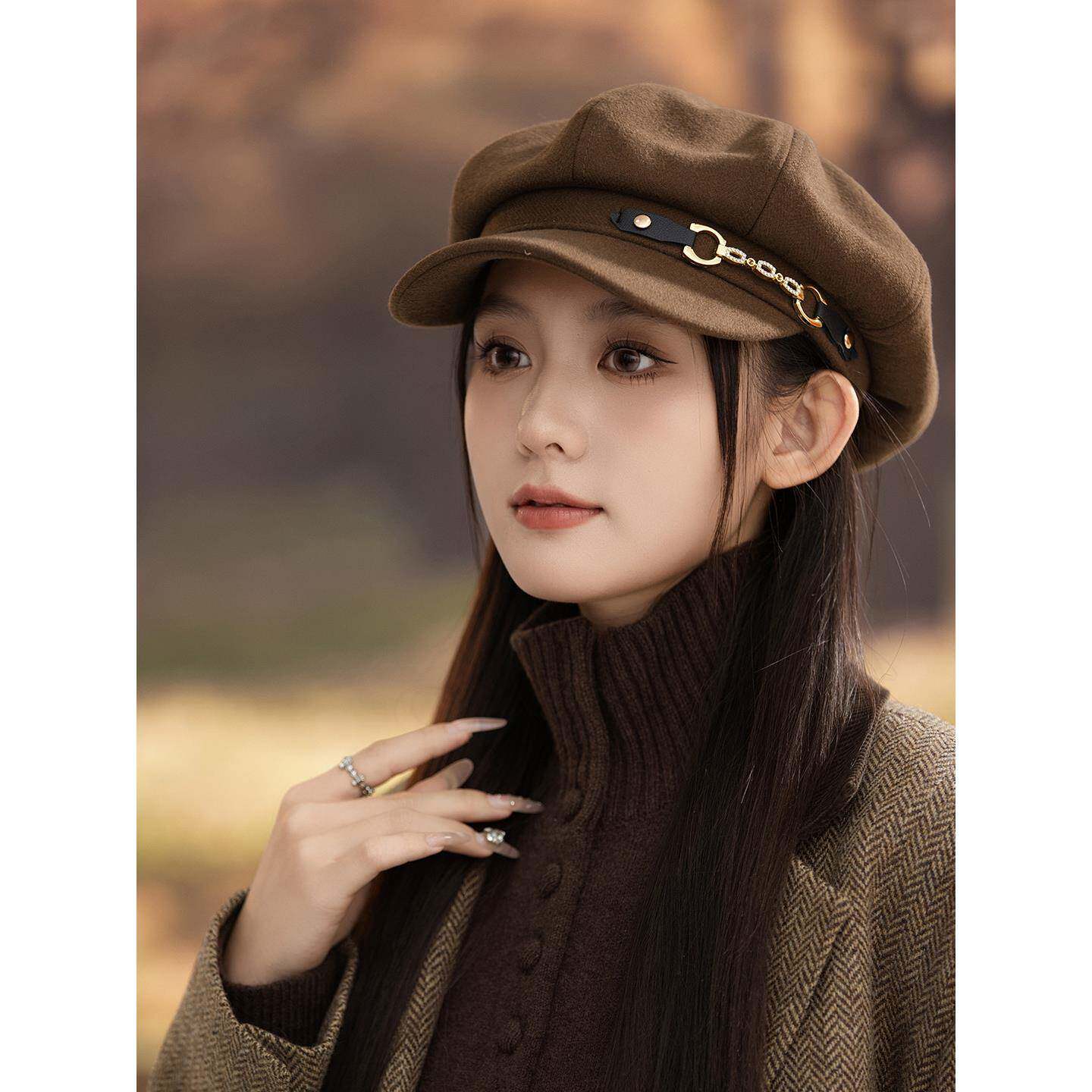 显脸小女帽秋冬2026新款八角帽子天加厚保暖贝雷帽时尚优雅1024e
