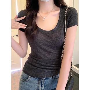 上0730d 低领显瘦打底衫 t恤女白色百搭基础款 正肩修身 夏甜辣妹短袖