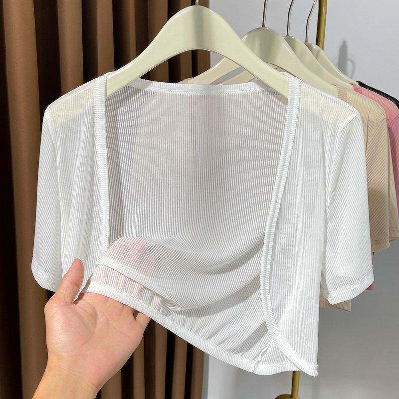 蕾丝披肩女短袖开襟外套薄纱夏季吊带外搭小坎肩配裙子防晒0305r