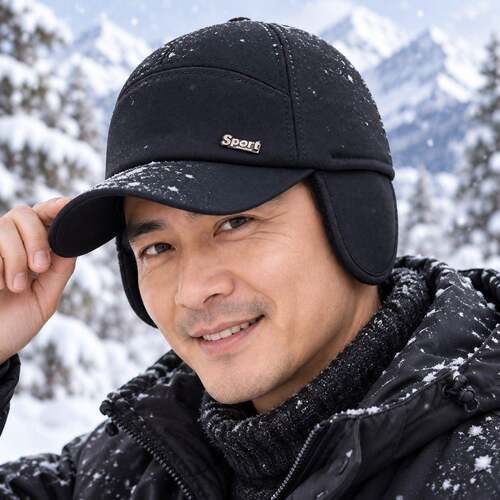 保暖帽子冬季棒球帽男老头帽户外防寒护耳加厚爸爸帽黑色鸭1008e