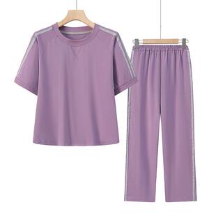 洋气中老年女夏季 2025新款 两件0722d 休闲运动服套装 中年妈妈夏装