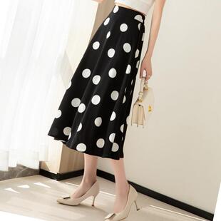白色雪纺波点春夏半身裙百褶裙女a字蛋糕半身裙梨形身材百搭0317r