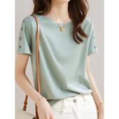 2026新款 肩扣上衣0201e 右肩t恤女性新独 时尚 百搭薄荷绿色短袖