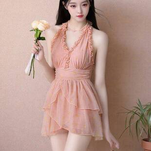 V领复古连身裙式 高级感法式 度假沙滩温泉游0319r 2026新款 泳衣女款